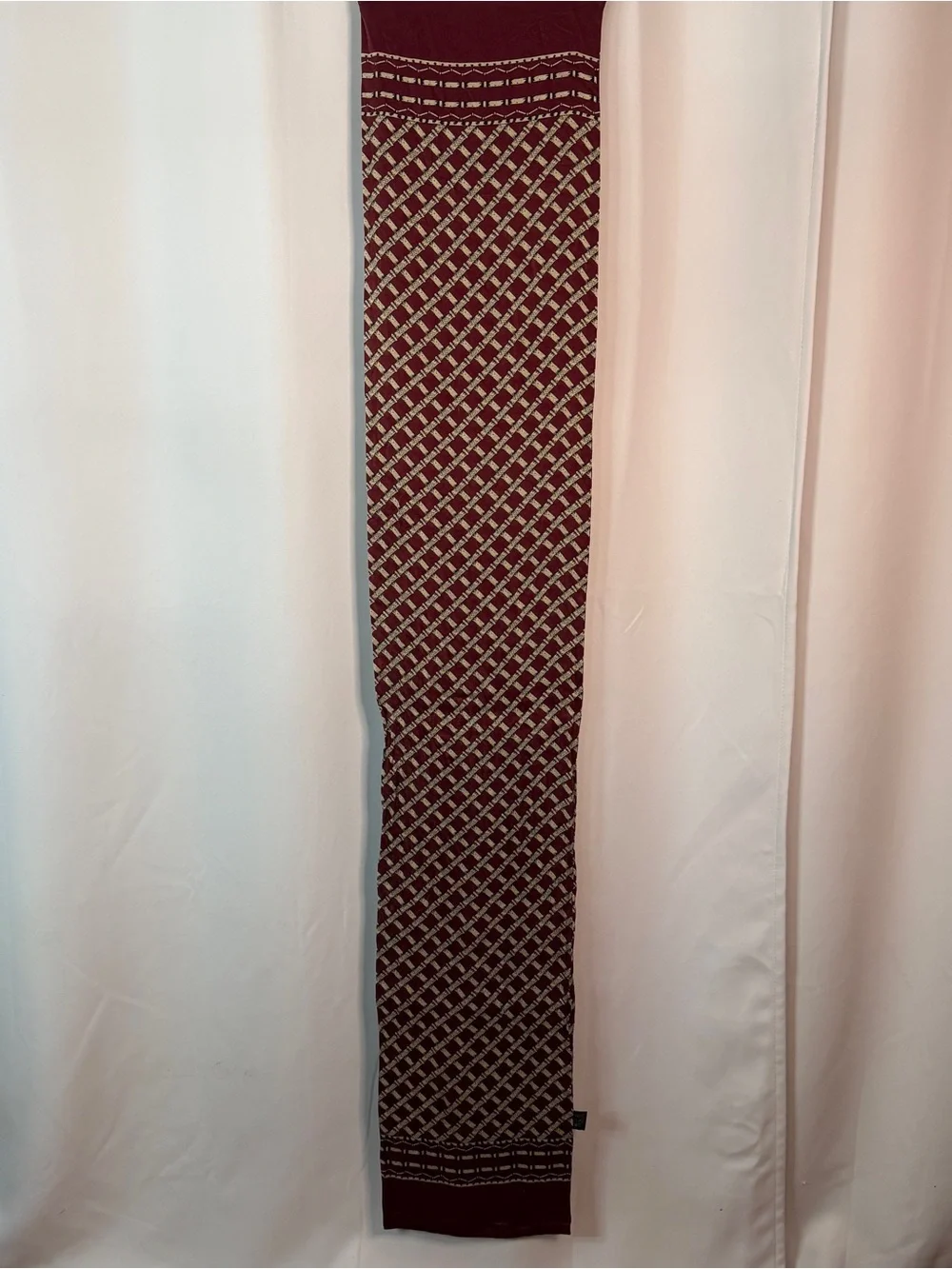 Burgundy Maroon Patterned Silk Scarf
